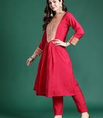Pink embroidered silk kurta trouser set