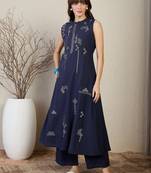 Blue embroidered cotton kurta trouser set