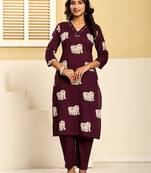 Purple embroidered cotton kurta trouser set