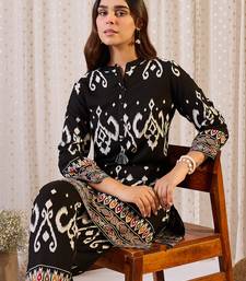 Black embroidered viscose rayon kurta trouser set