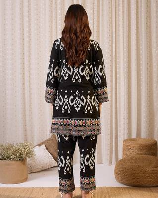 Black embroidered viscose rayon kurta trouser set 3