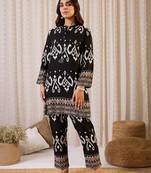 Black embroidered viscose rayon kurta trouser set
