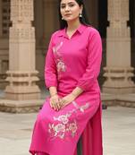 Pink printed cotton kurta trouser set