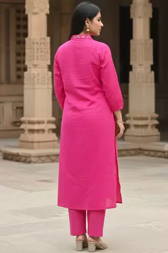Pink printed cotton kurta trouser set
