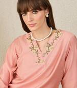 Peach embroidered cotton kurta trouser set