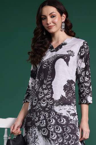 Black printed cotton kurta trouser set