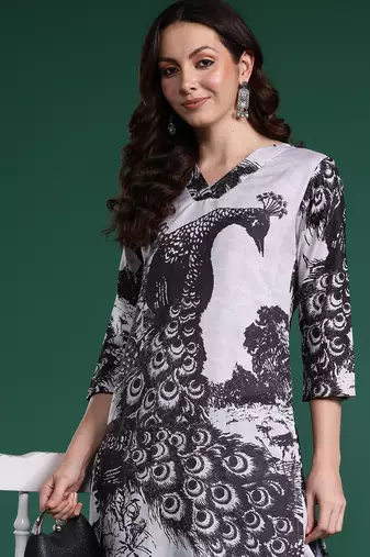 Black printed cotton kurta trouser set