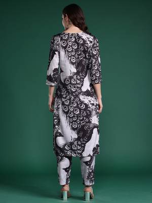 Black printed cotton kurta trouser set 2