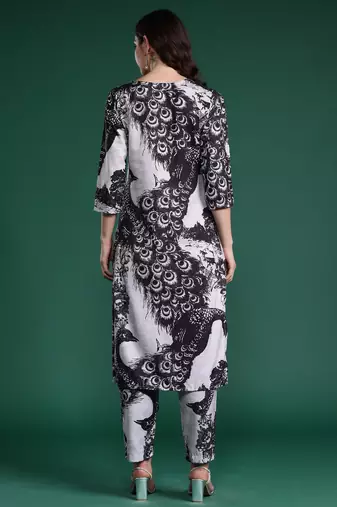 Black printed cotton kurta trouser set