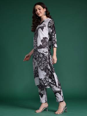 Black printed cotton kurta trouser set 3