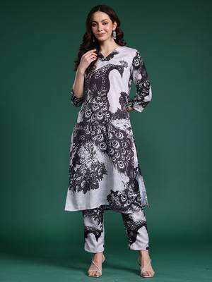 Black printed cotton kurta trouser set 4