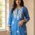 Blue embroidered viscose rayon kurta trouser set