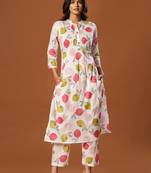 White printed cotton kurta trouser set