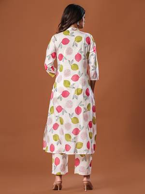White printed cotton kurta trouser set 2