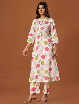 White printed cotton kurta trouser set 3
