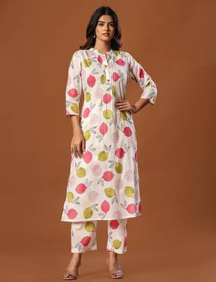 White printed cotton kurta trouser set 4