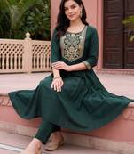 Green embroidered cotton kurta trouser set