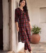 Black printed cotton kurta trouser set