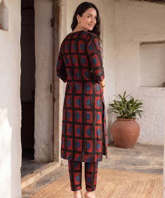 Black printed cotton kurta trouser set 2
