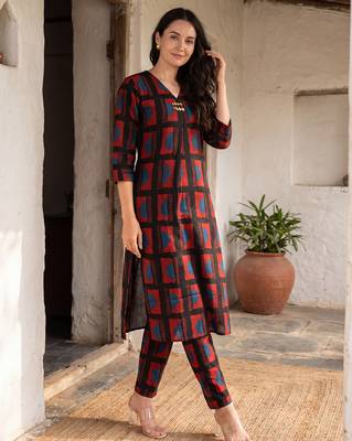 Black printed cotton kurta trouser set 3