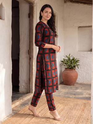 Black printed cotton kurta trouser set 4