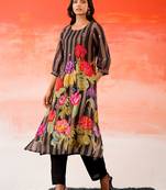 Black printed cotton kurta trouser set