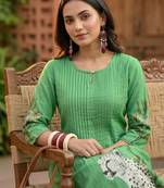 Green printed cotton kurta trouser set