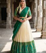 South Indian Style Semi-Stitched Half Saree with Blouse and Dupatta