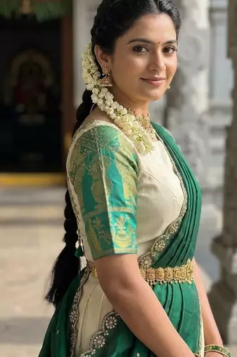 South Indian Style Semi-Stitched Half Saree with Blouse and Dupatta