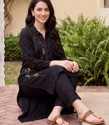 Black embroidered viscose rayon kurta trouser set