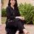 Black embroidered viscose rayon kurta trouser set