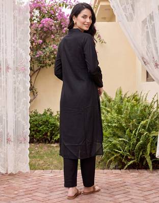 Black embroidered viscose rayon kurta trouser set 3