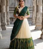 South Indian Style Semi-Stitched Half Saree with Blouse and Dupatta