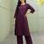Burgundy embroidered cotton kurta trouser set