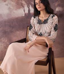 Beige embroidered georgette kurta trouser set