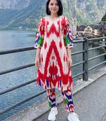 Off white printed cotton kurta trouser set