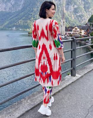 Off white printed cotton kurta trouser set 3