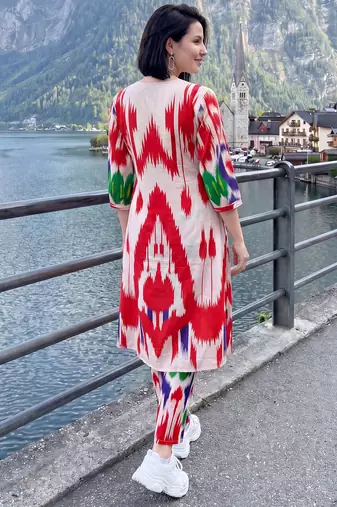 Off white printed cotton kurta trouser set