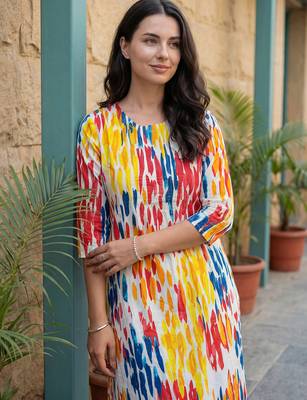 Multicolor printed cotton kurta trouser set 1
