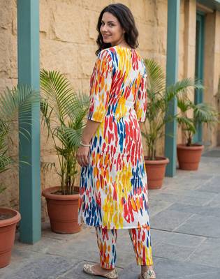 Multicolor printed cotton kurta trouser set 2