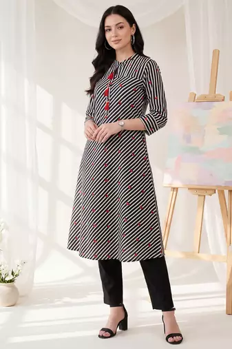 Black printed cotton kurta trouser set