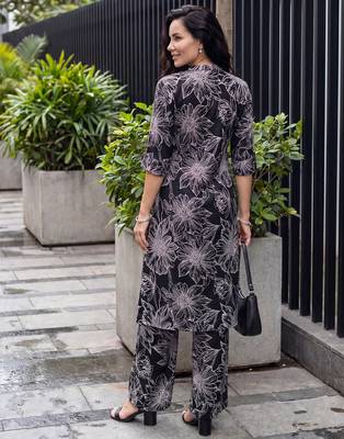 Black printed viscose rayon kurta trouser set 3
