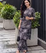 Black printed viscose rayon kurta trouser set