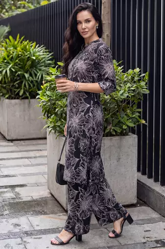 Black printed viscose rayon kurta trouser set