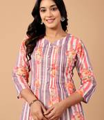 Purple printed cotton kurta trouser set