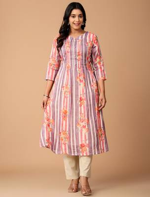 Purple printed cotton kurta trouser set 2