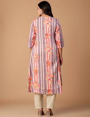 Purple printed cotton kurta trouser set 3