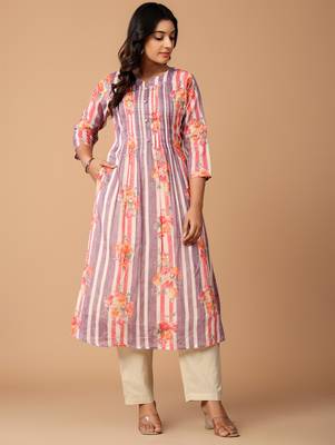 Purple printed cotton kurta trouser set 4