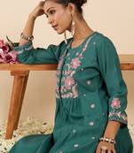 Sea green embroidered silk kurta trouser set