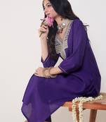 Purple embroidered silk kurta trouser set